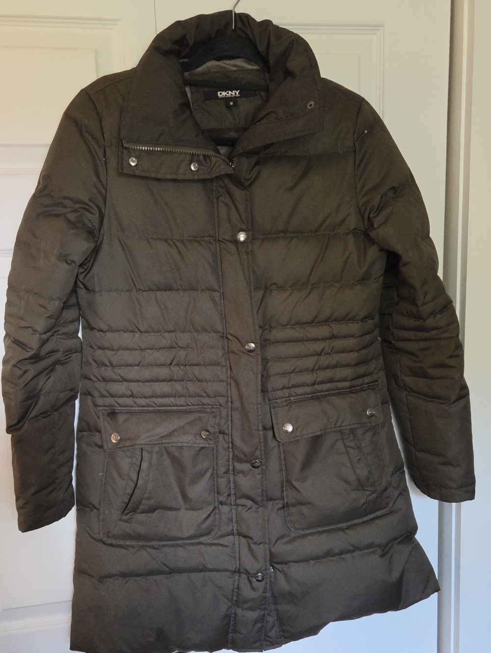 DKNY Olive Green DOWN Quilted Puffer Coat